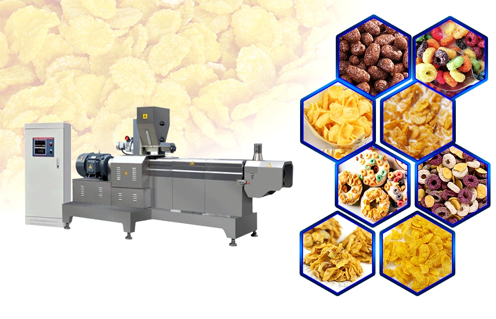China Made Honey Sweet Frosted Inflating Puffed Breakfast Cereal Corn Flakes Snack Food Making Extruder Machinery Factory Price