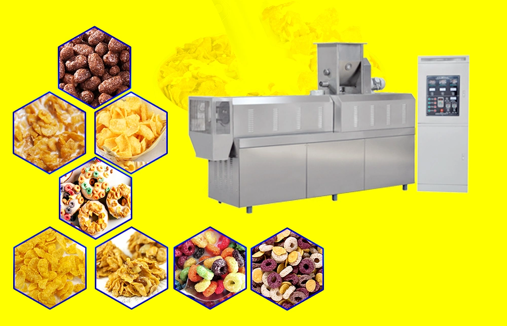 China Made Honey Sweet Frosted Inflating Puffed Breakfast Cereal Corn Flakes Snack Food Making Extruder Machinery Factory Price